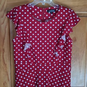 Yathon red and white polka dot dress